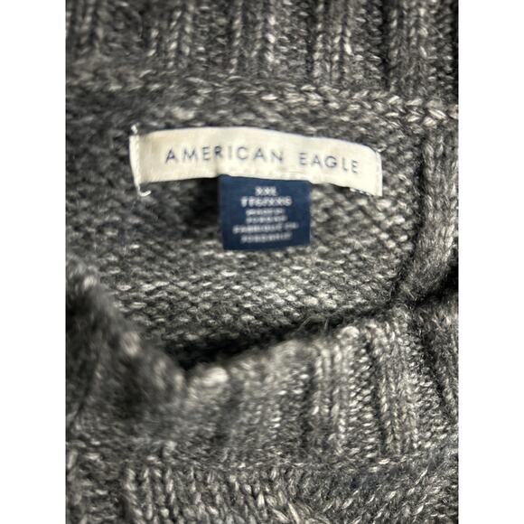 American Eagle XXL Gray Cable Knit Sweater Oversized Wide Cuff Cozy Cabin Lodge - Picture 2 of 7